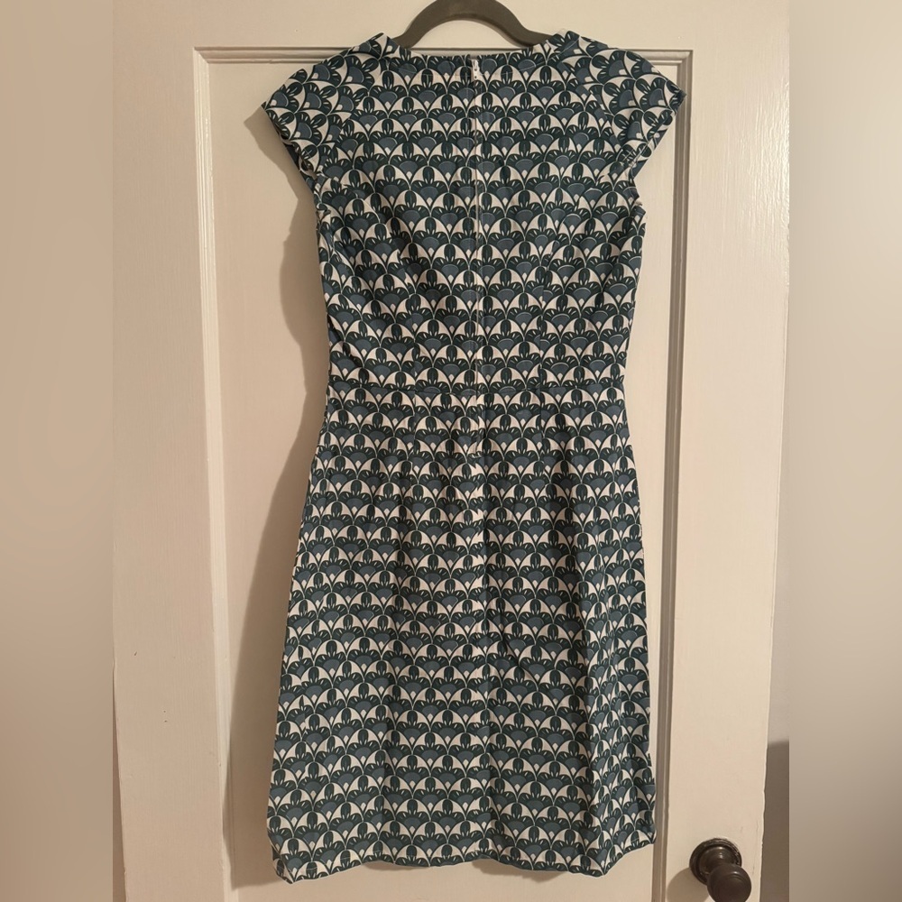 Mata Traders Hand Block Print Cotton Sheath Dress - Blue & White Art Deco - Picture 2 of 7